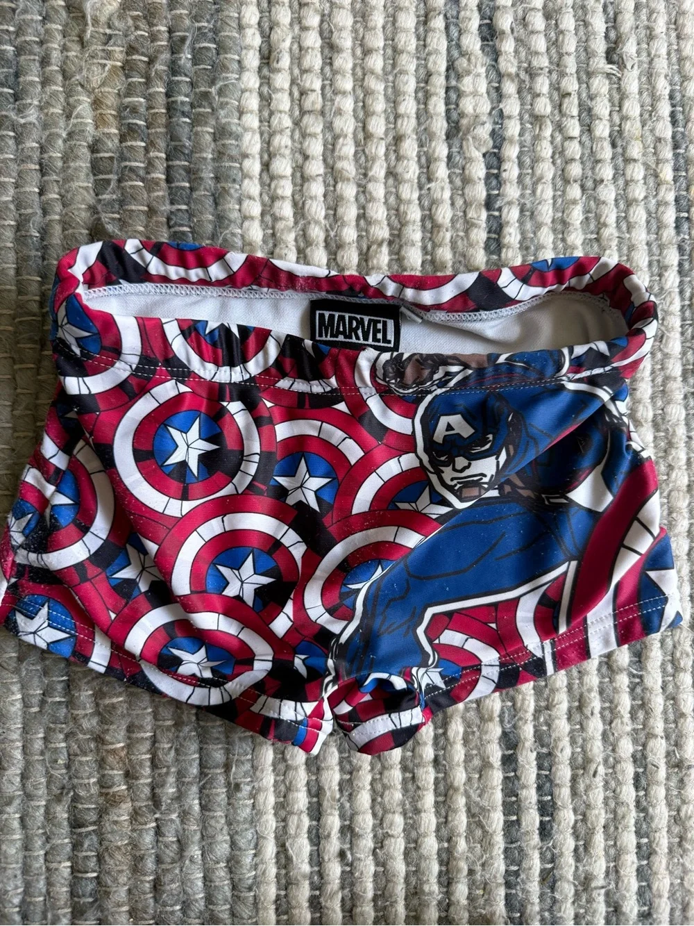 Nike Red, Blue, White Kids Swim Shorts with Shield Graphic